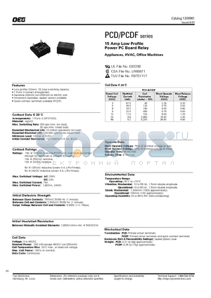 PCDF datasheet - 15 Amp Low Profile Power PC Board Relay