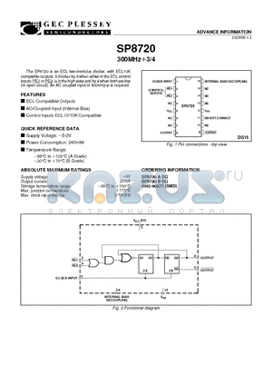 SP8720ADG datasheet - ECL two-modulus divider, with ECL10K compatible outputs