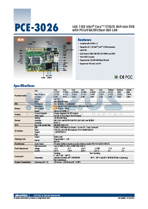PCE-3026_13 datasheet - LGA 1155 Intel^ Core i7/i5/i3 Half-size SHB with PCIe/VGA/DVI/Dual GbE LAN