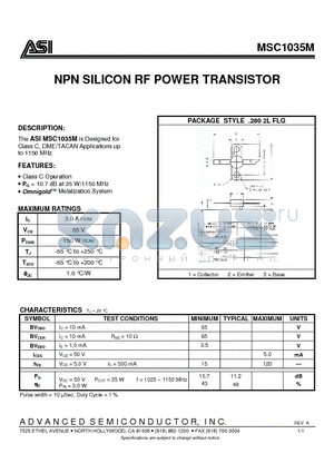 MSC1035M datasheet - NPN SILICON RF POWER TRANSISTOR