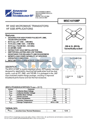 MSC1075MP datasheet - RF AND MICROWAVE TRANSISTORS HF SSB APPLICATIONS