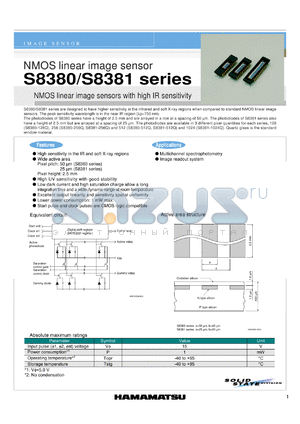 S8380 datasheet - NMOS linear image sensors with high IR sensitivity