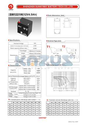 SW1221W datasheet - High rate discharge battery