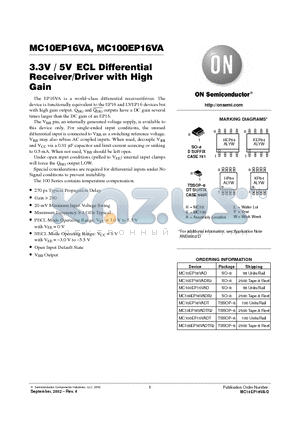 MC100EP16VADTR2 datasheet - 3.3V / 5VECL Differential Receiver/Driver with High Gain