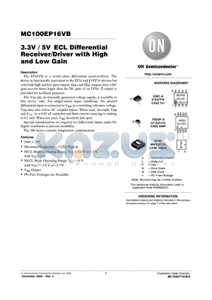 MC100EP16VBDTG datasheet - 3.3V / 5V ECL Differential Receiver/Driver with High and Low Gain