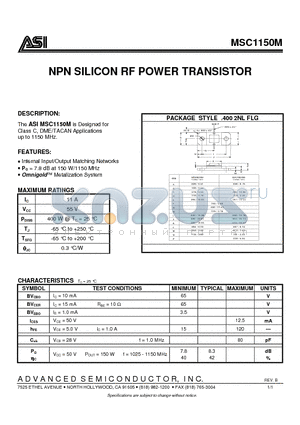 MSC1150M datasheet - NPN SILICON RF POWER TRANSISTOR