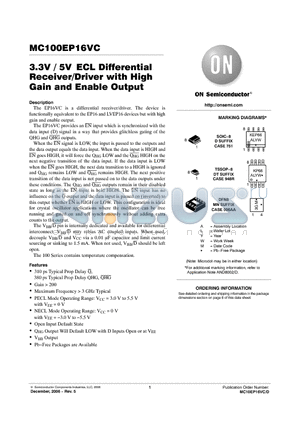 MC100EP16VCD datasheet - 3.3V / 5V ECL Differential Receiver/Driver with High Gain and Enable Output