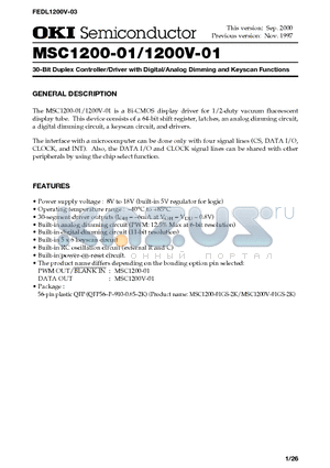 MSC1200V-01 datasheet - 30-Bit Duplex Controller/Driver with Digital/Analog Dimming and Keyscan Functions