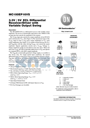 MC100EP16VSMNR4G datasheet - 3.3V / 5V ECL Differential Receiver/Driver with Variable Output Swing