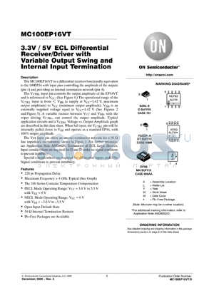 MC100EP16VT datasheet - 3.3V / 5V ECL Differential Receiver/Driver with Variable Output Swing and Internal Input Termination
