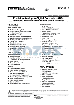 MSC1210Y2 datasheet - Precision Analog-to-Digital Converter (ADC) with 8051 Microcontroller and Flash Memory