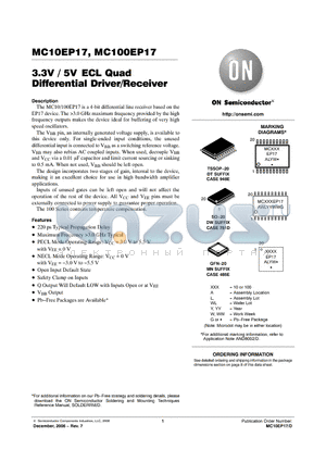 MC100EP17DTG datasheet - 3.3V / 5V ECL Quad Differential Driver/Receiver