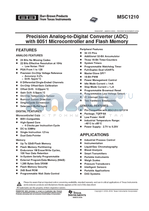 MSC1210Y2PAGR datasheet - Precision Analog-to-Digital Converter (ADC) with 8051 Microcontroller and Flash Memory