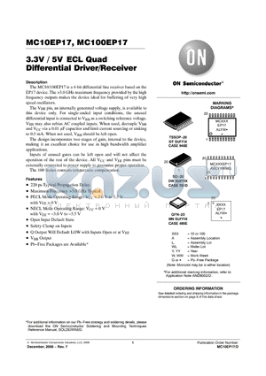 MC100EP17MNTXG datasheet - 3.3V / 5V ECL Quad Differential Driver/Receiver