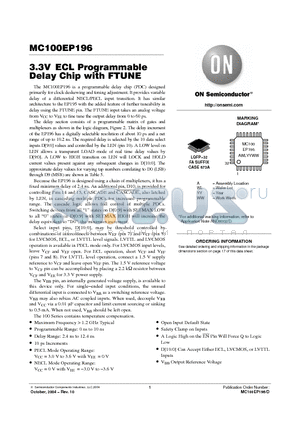 MC100EP196 datasheet - 3.3V ECL Programmable Delay Chip with FTUNE