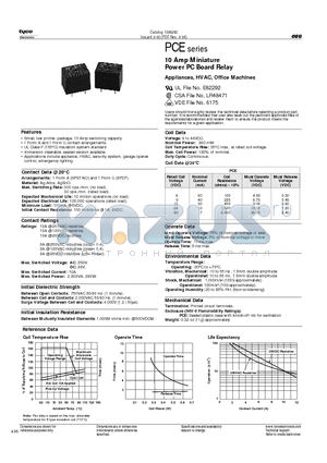 PCE112D1MH000 datasheet - 10 Amp Miniature Power PC Board Relay