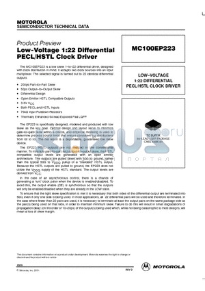 MC100EP223 datasheet - Low-Voltage 1:22 Differential PECL/HSTL Clock Driver