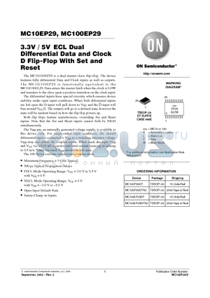 MC100EP29DTR2 datasheet - 3.3V / 5V ECL Dual Differential Data and Clock D Flip-Flop With Set and Reset
