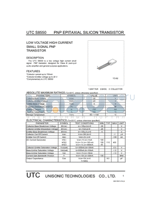 S8550 datasheet - LOW VOLTAGE HIGH CURRENT SMALL SIGNAL PNP TRANSISTOR