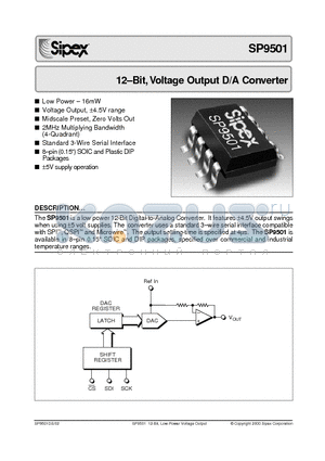 SP9501 datasheet - 12-Bit, Voltage Output D/A Converter