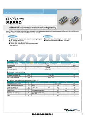 S8550 datasheet - 4  8 element APD array with low noise and enhanced short-wavelength sensitivity