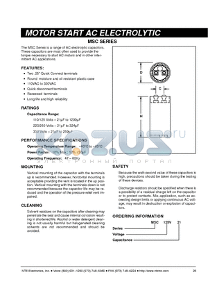 MSC125V30 datasheet - MOTOR START AC ELECTROLYTIC