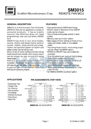 SM3015C datasheet - REMOTE FAN MCU