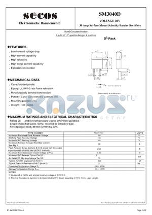 SM3040D datasheet - 30 Amp Surface Mount Schottky Barrier Rectifiers