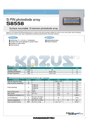 S8558 datasheet - Surface mountable 16-element photodiode array