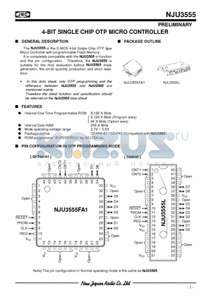 NJU3555FA1 datasheet - 4-BIT SINGLE CHIP OTP MICRO CONTROLLER