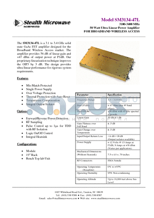 SM3134-47L datasheet - 3100-3400 MHz 50 Watt Ultra Linear Power Amplifier