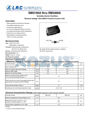 SM3200A datasheet - Schottky Barrier Rectifiers Reverse Voltage 150 to200V Forward Current 3.0A