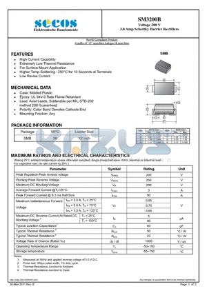 SM3200B datasheet - 3.0 Amp Schottky Barrier Rectifiers