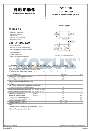 SM3150C datasheet - 3.0 Amp Schottky Barrier Rectifiers