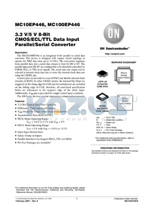 MC100EP446FA datasheet - 3.3 V/5 V 8-Bit CMOS/ECL/TTL Data Input Parallel/Serial Converter