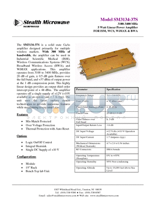 SM3134-37S datasheet - 3100-3400 MHz 5 Watt Linear Power Amplifier