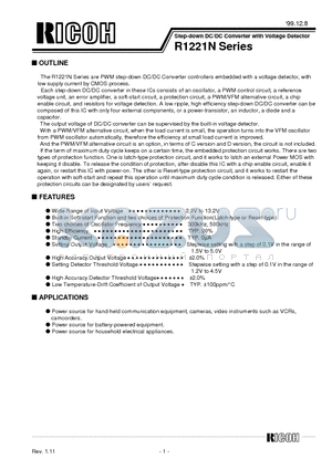 R1221N15AD-TR datasheet - Step-down DC/DC Converter with Voltage Detector