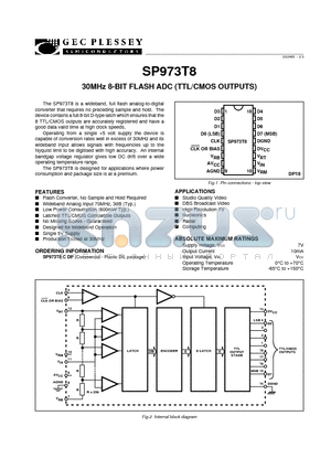 SP973T8 datasheet - 30MHz 8-BIT FLASH ADC (TTL/CMOS OUTPUTS)