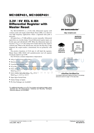 MC100EP451FA datasheet - 3.3V / 5VECL 6-Bit Differential Register with Master Reset