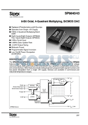 SP9840KS datasheet - 8-Bit Octal, 4-Quadrant Multiplying, BiCMOS DAC