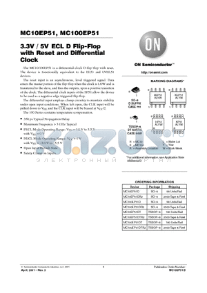 MC100EP51 datasheet - 3.3V / 5V ECL D Flip-Flop with Reset and Differential Clock