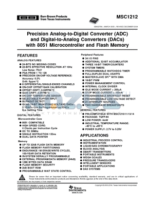 MSC1212Y2PAGT datasheet - Precision Analog-to-Digital Converter (ADC)