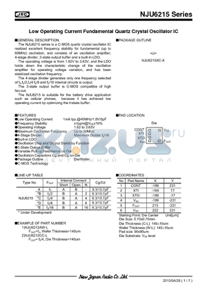 NJU6215 datasheet - Low Operating Current Fundamental Quartz Crystal Oscillator IC