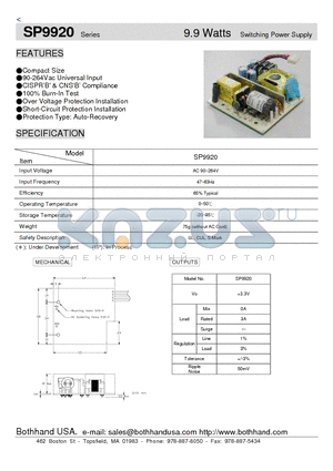 SP9920 datasheet - 9.9 Watts Switching Power Supply