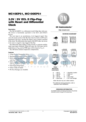 MC100EP51MNR4G datasheet - 3.3V / 5V ECL D Flip−Flop with Reset and Differential Clock