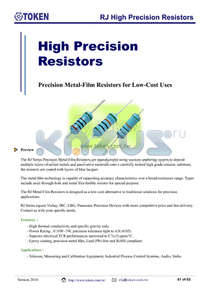 RJ74220RA5C3P datasheet - RJ High Precision Resistors