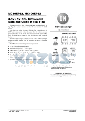 MC100EP52DR2 datasheet - 3.3V / 5V ECL Differential Receiver/Driver with Internal Termination Data and Clock D Flip-Flop