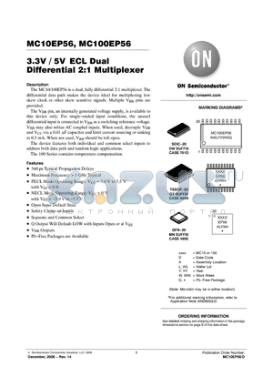 MC100EP56DTG datasheet - 3.3V / 5V ECL Dual Differential 2:1 Multiplexer