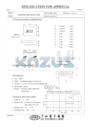 SW2520100K2 datasheet - WOUND CHIP INDUCTOR
