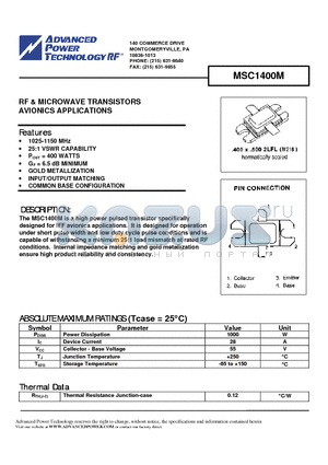 MSC1400M datasheet - RF & MICROWAVE TRANSISTORS AVIONICS APPLICATIONS